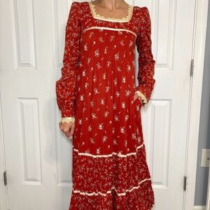Gunne Sax Calico Dress Renaissance Fair Dress With Pockets Vintage 70s